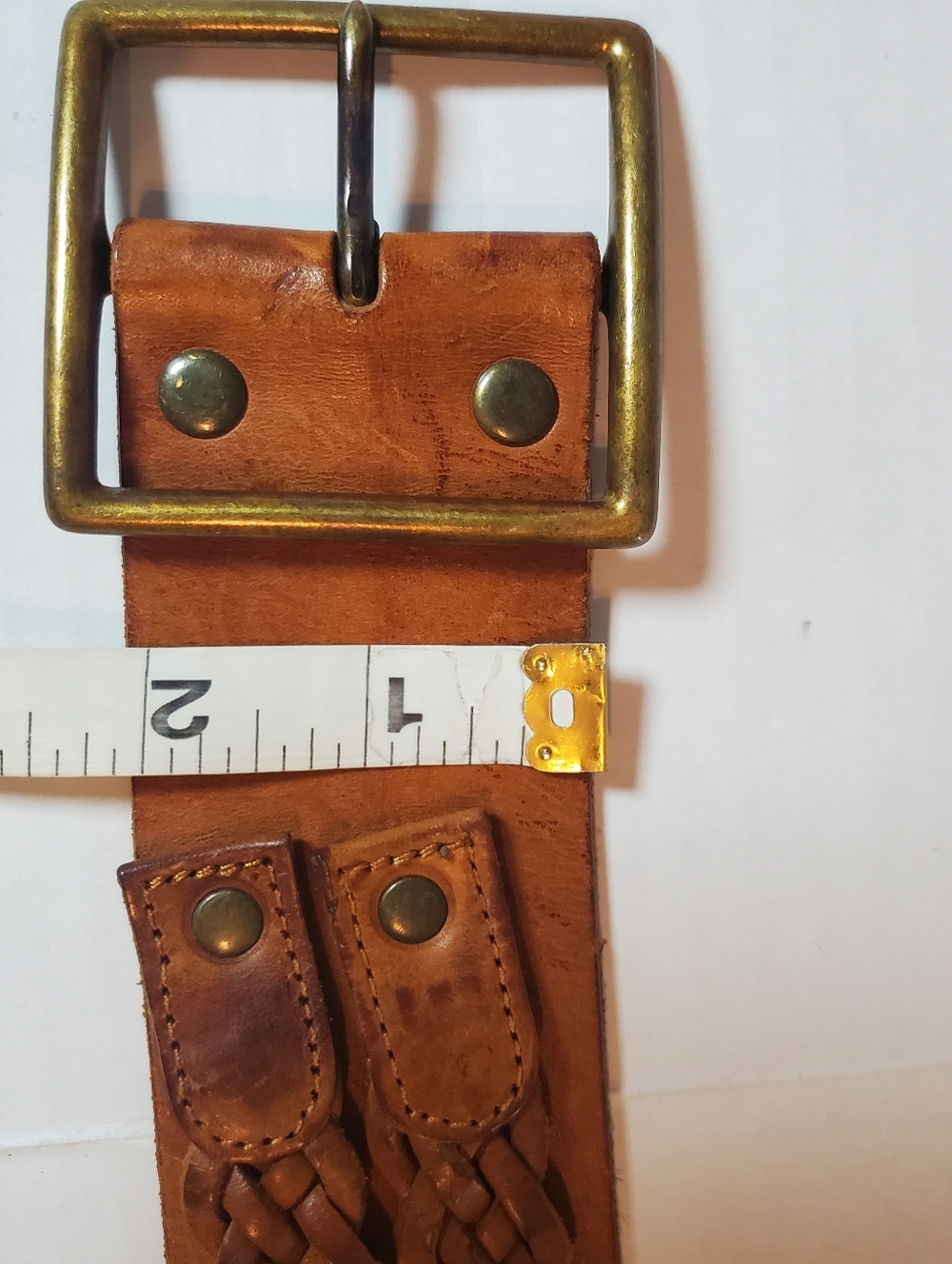 Linea Pelle Genuine Leather Women's Wide Braided Belt Boho Size Medium Brown - Picture 9 of 9